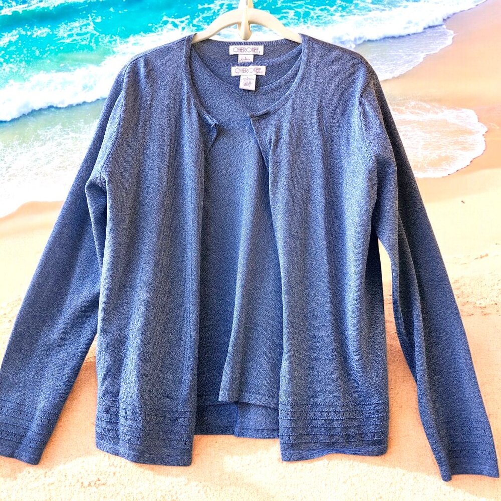 Cherokee Blue Cardigan Sweater & Tank Top Twin Set Vintage Hong Kong